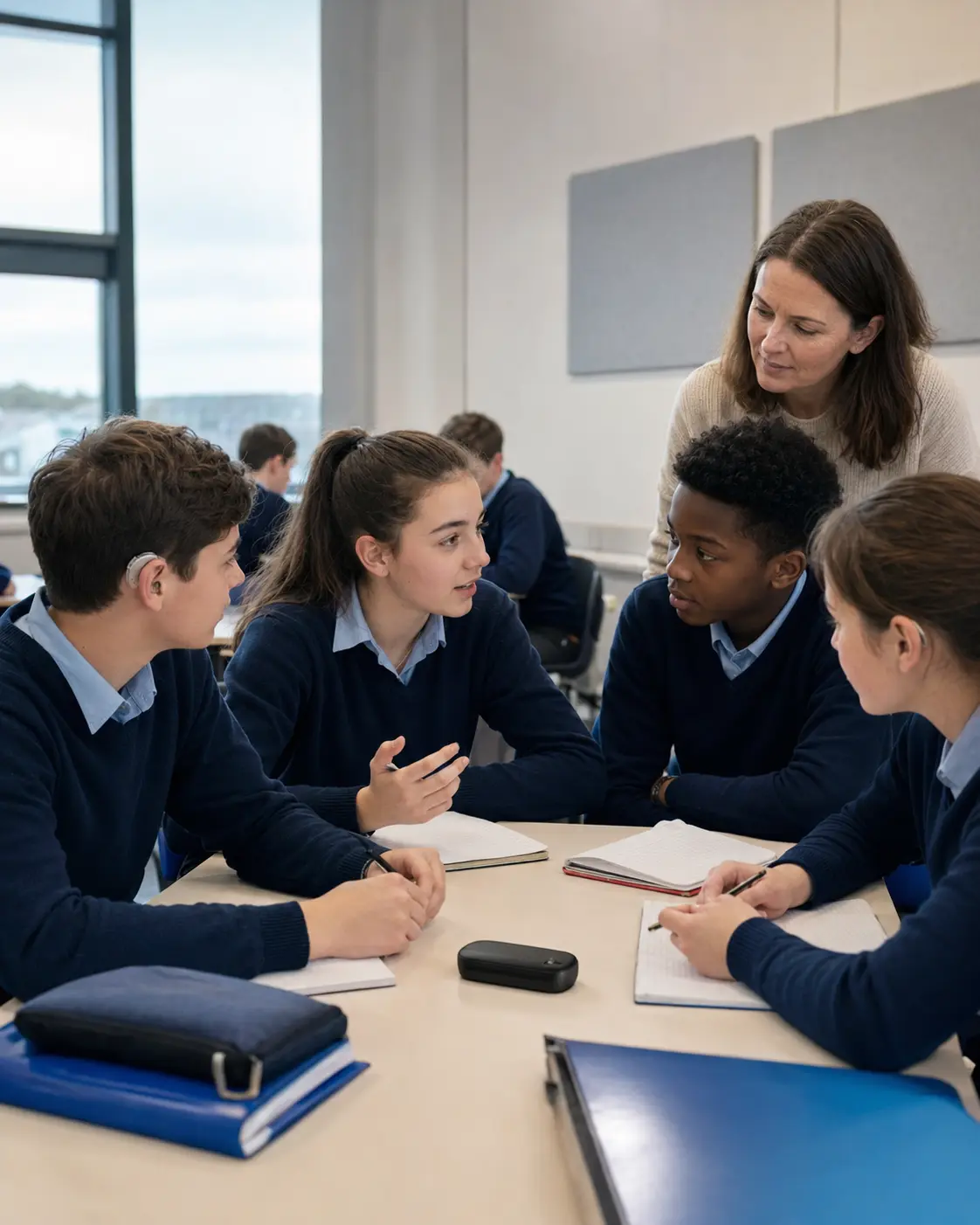 Irish post-primary students taking part in a small-group classroom discussion